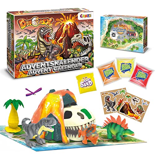 CRAZE DINOREX Adventskalender Kinder - Dino Spielzeug Adventskalender mit Dinosaurier Figuren, Playset mit Vulkan und Lava von CRAZE