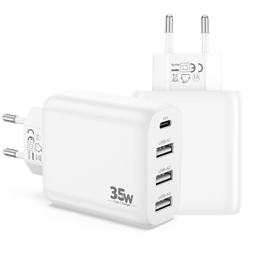CREAPICO 4-Port-Netzteil für iPhone 16/16e/15/14/13 Pro Max/Pro/Plus, 35W - 2STK Multi-Port Ladegerät mit PD/QC/PPS, Stecker/Adapter Kompatibel mit Handys (z.B. Samsung S25/S24, Google 9/8/7), Tablets von CREAPICO
