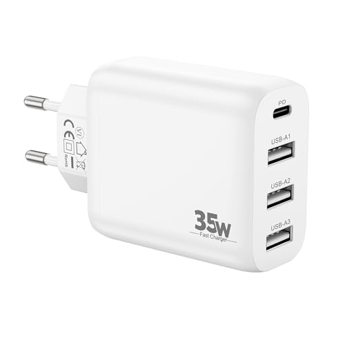 CREAPICO 4-Port Ladegerät für iPhone 16/16e/15/14/13 Pro Max/Pro/Plus, 35W Multi-Port Netzteil mit PD/QC, Schnellladegerät Stecker/Adapter Kompatibel mit Handys (z.B. Samsung S24/S24, Google 9/8/7) von CREAPICO