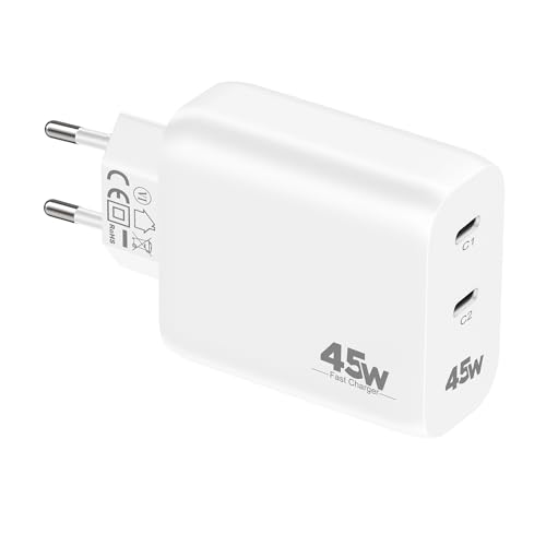 CREAPICO 45W Duales USB C Ladegerät, USB C Netzteil/Stecker/Adapter mit PD, Schnellladegerät Kompatibel mit Smartphones (Samsung Galaxy S24/S23, iPhone 15/14, Google Pixel 8/7), Tablets, Laptops Weiß von CREAPICO