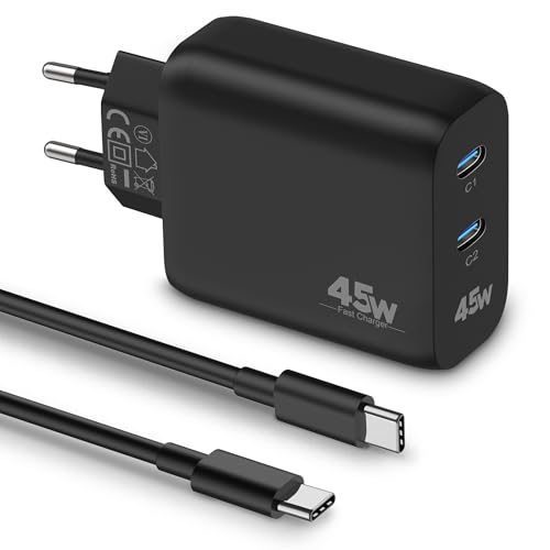 CREAPICO 45W Duales USB C Ladegerät und Typ-C-Ladekabel, Netzteil/Stecker/Adapter und Kabel, Schnellladegerät mit PD/QC/PPS, Kompatibel mit Smartphones (Samsung S24/S23, Google, iPhone 15), Tablets von CREAPICO