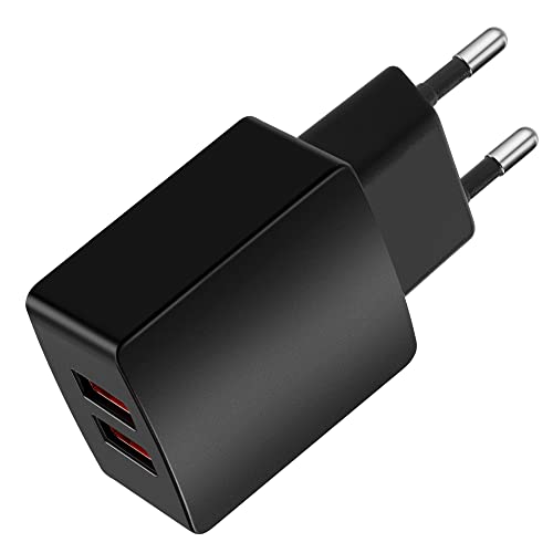 CREAPICO USB Stecker, 5V/2,1A 2-Port Handy Ladegerät, 10,5W USB Netzteil/Steckdosenadapter/Ladestecker Kompatibel mit iPhone, Samsung A12/A22, Redmi, Oppo, Nokia, Moto Huawei und mehr Geräte-Schwarz von CREAPICO