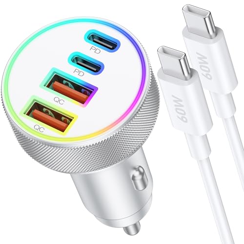 90W 4-Port Zigarettenanzünder USB C, Dual 45W USB-C und USB-A 12V USB Adapter PD/QC kfz Schnellladegerät Auto Ladegerät mit USBC Kabel for iPhone 16 15 Pro Max/Plus/16e, Samsung Galaxy S25/S24/S23 90W 4-Port Zigarettenanzünder USB C, Dual 45W USB-C und USB-A 12V USB Adapter PD/QC kfz Schnellladegerät Auto Ladegerät mit USBC Kabel for iPhone 16 15 Pro Max/Plus/16e, Samsung Galaxy S25/S24/S23 von CREAPICO