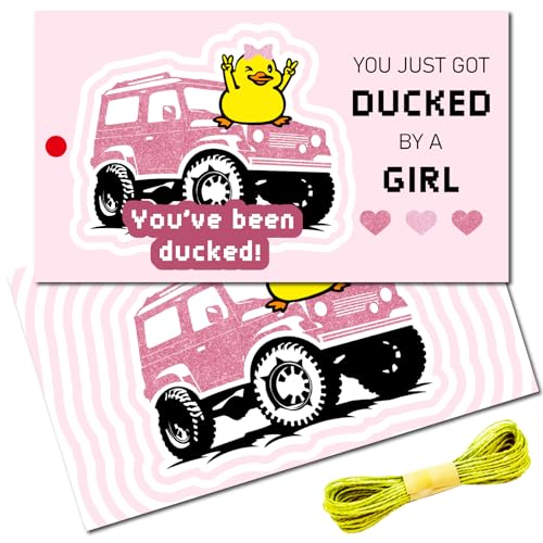 CREATCABIN 50 Stück rosa Entenkarten Entenkarten Papier You Just Got Ducked by Female Grußanhänger mit Loch, 9,1 m, Jute-Schnur für gelbe Gummienten, Jeep-Autos, DIY-Dekorationen, 8,6 x 5,1 cm CREATCABIN 50 Stück rosa Entenkarten Entenkarten Papier You Just Got Ducked by Female Grußanhänger mit Loch, 9,1 m, Jute-Schnur für gelbe Gummienten, Jeep-Autos, DIY-Dekorationen, 8,6 x 5,1 cm von CREATCABIN