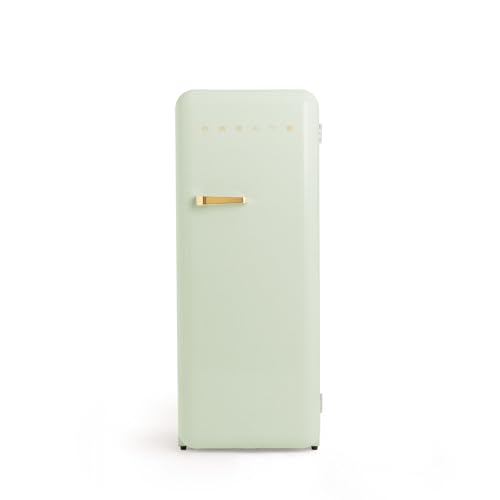 CREATE / RETRO FRIDGE 150 GOLD/Kühlschrank mit Gefrierfach 281L in Pastellgrün, Griff Gold / 102W, niedriger Energieverbrauch, 150cm, 3 Ablagen, Temperaturregelung,60x60x150cm von CREATE