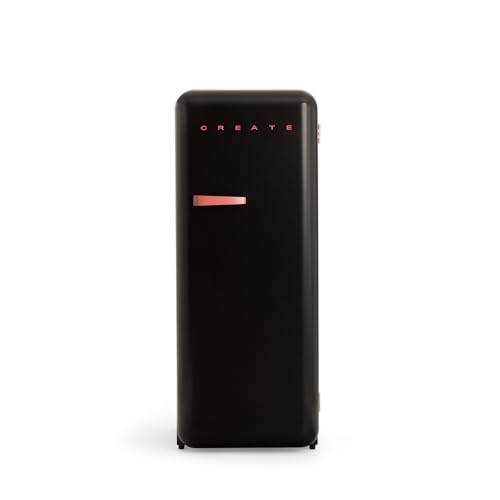 CREATE / RETRO FRIDGE 150 TERRACOTA/Kühlschrank mit Gefrierfach 281L in Schwarz, Griff Terrakotta / 102W, niedriger Energieverbrauch, 150cm, 3 Ablagen, Temperaturregelung,60x60x150cm von CREATE