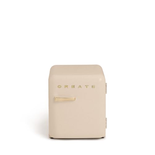 CREATE / RETRO FRIDGE 50 GOLD/Kühlschrank in Sand, Griff Gold / 85W, Minibar, eine Regalfläche, Retro-Design, 50cm, zwei Ablagen, 48L Fassungsvermögen, energiesparend, 50x44x49,8cm von CREATE
