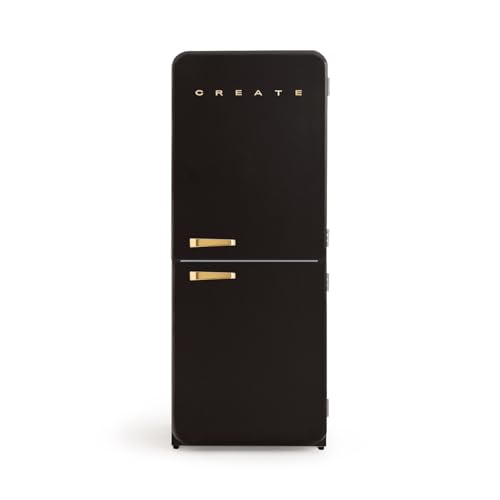 CREATE / RETRO FRIDGE FRIDGE COMBI 185 GOLD/Kombi-Kühlschrank mit Gefrierfach 401L in Schwarz, Griff Gold / 190W, No Frost System, 3 Ablagen, 2 Schubladen, Temperaturregler, 70x65x185 cm von CREATE