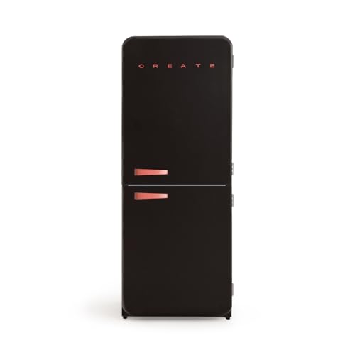 CREATE / RETRO FRIDGE FRIDGE COMBI 185 TERRACOTA/Kombi-Kühlschrank mit Gefrierfach 401L in Schwarz, Griff Terrakotta / 190W, No Frost System, 3 Ablagen, 2 Schubladen, Temperaturregler, 70x65x185 cm von CREATE