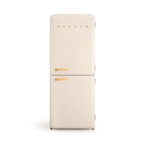 CREATE / RETRO FRIDGE FRIDGE COMBI 185 WOOD/Kombi-Kühlschrank mit Gefrierfach 401L in Cremeweiß, Griff Holz / 190W, No Frost System, 3 Ablagen, 2 Schubladen, Temperaturregler, 70x65x185 cm von CREATE