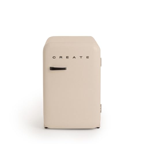 CREATE / RETRO FRIDGE 83.5 BLACK/Kühlschrank in Sand, Griff Schwarz / 98W, niedriger Verbrauch, 2 Ablagen, Temperaturregler, Flaschenhalter, 56x54x84cm von CREATE