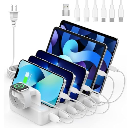 CREATIVE DESIGN Ladestation für mehrere Geräte, 50W 6 Ports mit 6 Kabeln kompatibel mit Handy, Tablet, Kindle, Apple Watch und anderen elektronischen Geräten von CREATIVE DESIGN