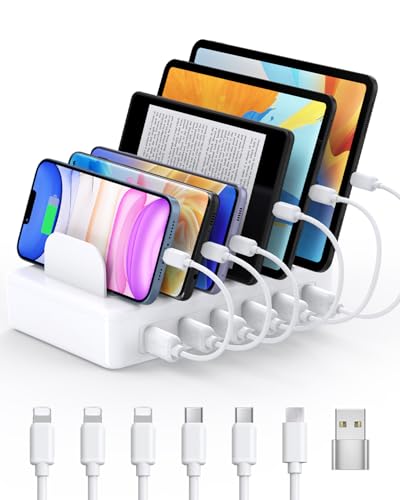 Ladestation für mehrere Geräte Apple, CREATIVE DESIGN 50W Multi Ladestation mit 6 USB Ports & 6 Kabel, Ladestation für Apple, Android Handy, iPad, Kindle, Tablet und andere elektronische von CREATIVE DESIGN