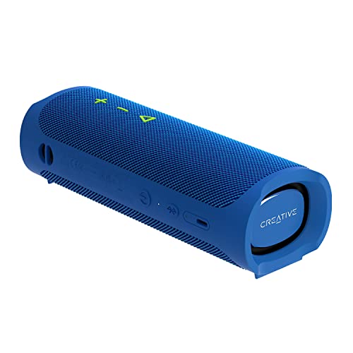 CREATIVE MUVO Go Tragbarer wasserdichter Bluetooth-5.3-Lautsprecher mit bis zu 18 Stunden Akkulaufzeit, wasserdicht gemäß IPX7 und mit starker Bassleistung, kabellose Stereoverbindung (Blau) von CREATIVE