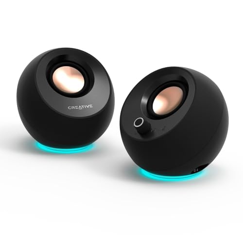 CREATIVE Pebble Pro (Schwarz) USB-C PC-Lautsprecher mit Bluetooth 5.3 und anpassbarer RGB-Beleuchtung, USB-Audio und Headset-/Mikrofonanschluss von CREATIVE