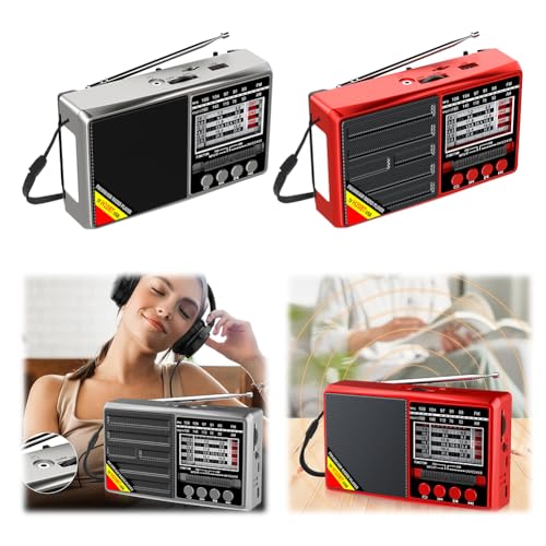 CRGANGZY FM/AM/SW Full Band Tragbares Radio -Batterie -Radio for Elder (H20 Red) von CRGANGZY