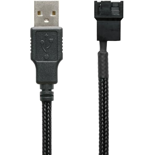 CRJ 5 V USB-PC-Lüfter-Netzadapterkabel, 60 cm, schwarz ummantelt, niedrige Lüftergeschwindigkeits-Adapter für 3-polige/4-polige Computer-Lüfter von CRJ Electronics