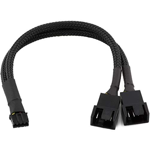 CRJ Micro 4-poliges GPU-Dual-Lüfter-Adapterkabel, 15 cm, schwarz ummantelt, Micro PH (2,0 mm), 4-poliges PWM-Grafikkarten-Adapterkabel zum Anschluss von zwei 3-poligen und 4-poligen PC-Lüftern von CRJ Electronics