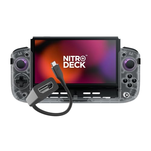 CRKD Nitro Deck+ with HDMI Adapter - Handheld Pro Controller for Nintendo Switch & OLED Model - TV Dockable - Programmable Sidekicks & Back Buttons - TruCollection System (Clear White) von CRKD