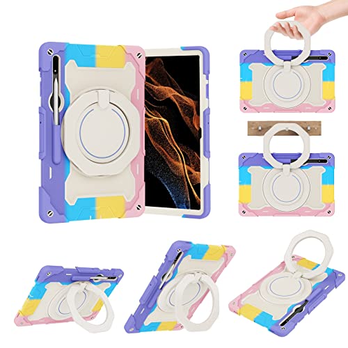 Tablet-Schutzhülle für Kinder für Samsung Galaxy Tab S8 Ultra 14,6 Zoll (SM-X900/X906), 360° drehbarer Griff, Ständer, 3-in-eins, bruchfeste Schale, sturzsicher, Schultergurt, Schutzhülle für Tablet von CRODY