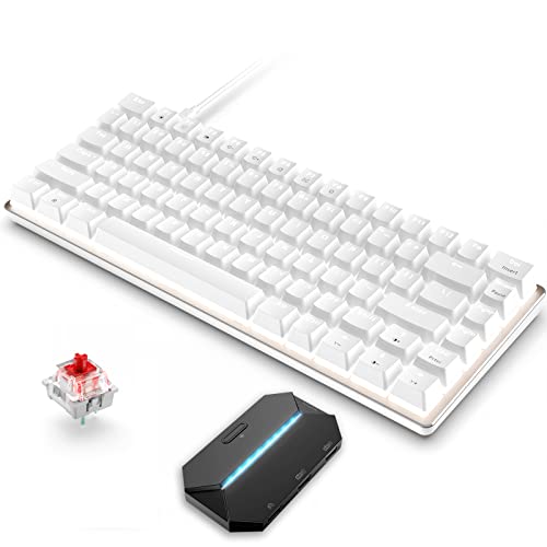 82 Tasten Kabelgebundene Gaming Mechanische Tastatur & Adapter, 80% Weiß LED Hintergrundbeleuchtung Rote Schalter Anti-Ghosting für Windows Mac Linux PC PS4 XBox N-Switch Konsolenspieler, Weiß von CROSS ZEBRA