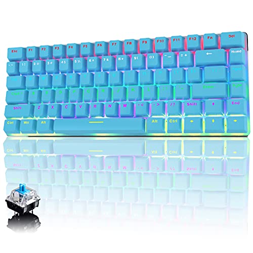 CROSS ZEBRA Mechanische Tastatur, 82 Tasten Anti-Ghosting Kompakte Ergonomische USB Kabelgebundene Computer Gaming Tastatur, Regenbogen LED Hintergrundbeleuchtung Blaue Schalter, Blau von CROSS ZEBRA