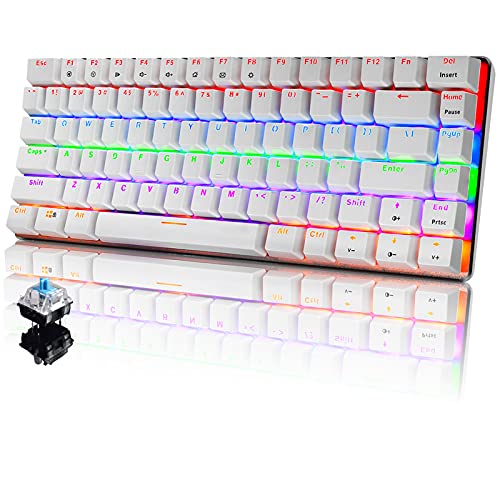 CROSS ZEBRA Mechanische Tastatur, 82 Tasten Anti-Ghosting Kompakte Ergonomische USB Kabelgebundene Computer Gaming Tastatur, Regenbogen LED Hintergrundbeleuchtung Blaue Schalter Weiß von CROSS ZEBRA