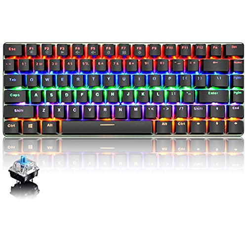 CROSS ZEBRA Mechanische Tastatur 82 Tasten Anti-Ghosting Kompakte Ergonomische USB Kabelgebundene Computer Gaming Tastatur, Regenbogen LED Hintergrundbeleuchtung Blaue Schalter Schwarz von CROSS ZEBRA