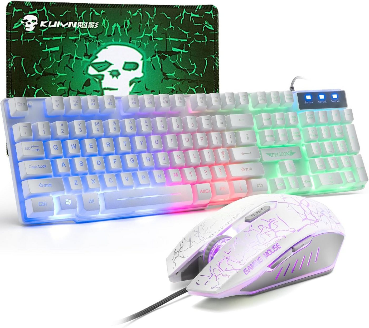 CROSS ZEBRA mit Hintergrundbeleuchtung Gaming Tastatur- und Maus-Set, 104 Tasten Rainbow Backlit QWERTY UK Layout-tasatur + 2400 DPI maus von CROSS ZEBRA