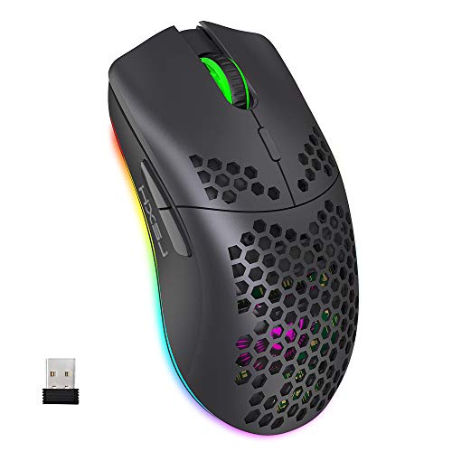 Drahtlose Gaming Maus, 2,4G Superleichte Wabenschale Ergonomische RGB-Mäuse mit 750mAh Akku, Energiesparendes Design, 6 Tasten und Mini-USB-Empfänger für Windows, Mac OS, Laptop, Smart-TV(Schwarz) von CROSS ZEBRA