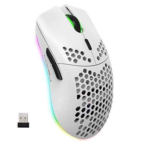 Drahtlose Gaming Maus, 2,4G Superleichte Wabenschale Ergonomische RGB-Mäuse mit 750mAh Akku, Energiesparendes Design, 6 Tasten und Mini-USB-Empfänger für Windows, Mac OS, Laptop, Smart-TV(Weiß) von CROSS ZEBRA
