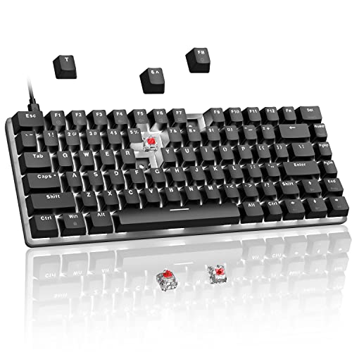 Hot-Swap Mechanische Gaming Tastatur, 82-Tasten Verkabelte Roter Schalter Anti-Ghosting Weiße LED Hintergrundbeleuchtung Ergonomische Kompakte Tastatur für Windows & Mac PC Laptop PS4 Gamer, Schwarz von CROSS ZEBRA