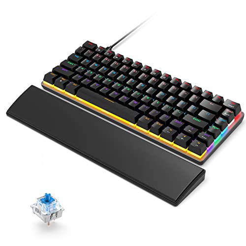 Mechanische Gaming-Tastatur mit Handballenauflage, USB Verkabelt 82 Tasten Rainbow Backlight Anti-Ghosting Blaue Schalter Ergonomische Design Tastatur, Komfortable Memory Foam Handauflage, Schwarz von CROSS ZEBRA