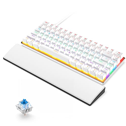 Mechanische Gaming-Tastatur mit Handballenauflage, USB Verkabelt 82 Tasten Rainbow Backlight Anti-Ghosting Blaue Schalter Ergonomische Design Tastatur, Komfortable Memory Foam Handauflage, Weiß von CROSS ZEBRA