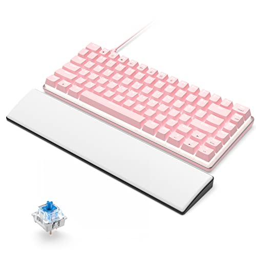 Mechanische Gaming-Tastatur mit Handballenauflage, USB Verkabelt 82 Tasten Weiße Hintergrundbeleuchtung Anti-Ghosting Blauer Schalter Kompaktes Tastatur Rosa, Komfortable Memory Foam Handauflage Weiß von CROSS ZEBRA