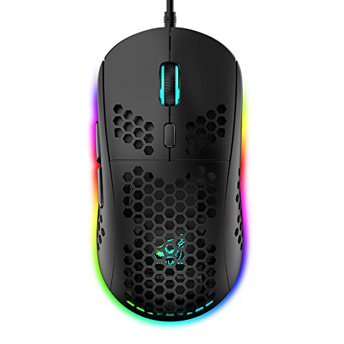 RGB Bienenwabe Leicht Gaming-Maus, 6 Programmierbare Tasten, 6 RGB-Hintergrundbeleuchtungsmodi und 6400 DPI Einstellbar, USB-Kabel, Plug & Play, Kompatibel mit Windows, Mac, Laptop, PS4, XBox Schwarz von CROSS ZEBRA