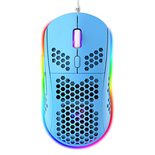 RGB Bienenwabe Leicht Gaming-Maus, 6 Programmierbare Tasten, 6 RGB-Hintergrundbeleuchtungsmodi und 6400 DPI Einstellbar, USB-Kabel, Plug & Play, Kompatibel mit Windows, Mac, Laptop, PS4, XBox Blau von CROSS ZEBRA