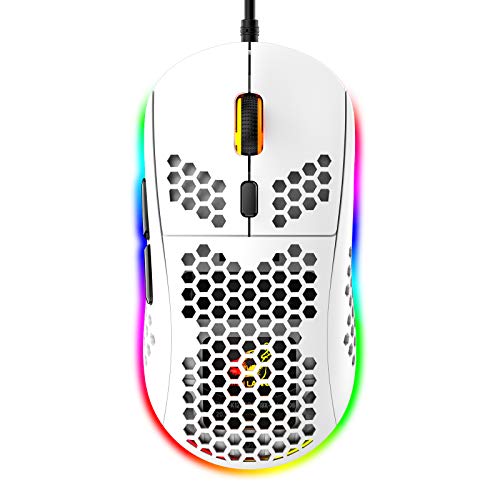 RGB Bienenwabe Leicht Gaming-Maus, 6 Programmierbare Tasten, 6 RGB-Hintergrundbeleuchtungsmodi und 6400 DPI Einstellbar, USB-Kabel, Plug & Play, Kompatibel mit Windows, Mac, Laptop, PS4, XBox Weiß von CROSS ZEBRA