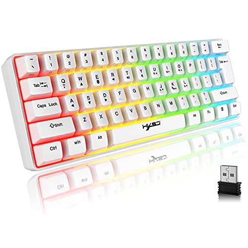 Tastatur Kabellos Gaming, 61 Tasten Bluetooth 5.0 + 2.4G Dual-Modus Ergonomische Ultrakompakte Leise 60% Tastatur mit Regenbogen Hintergrundbeleuchtung Akku für Windows Mac PC PS4 Gamer, Weiß von CROSS ZEBRA