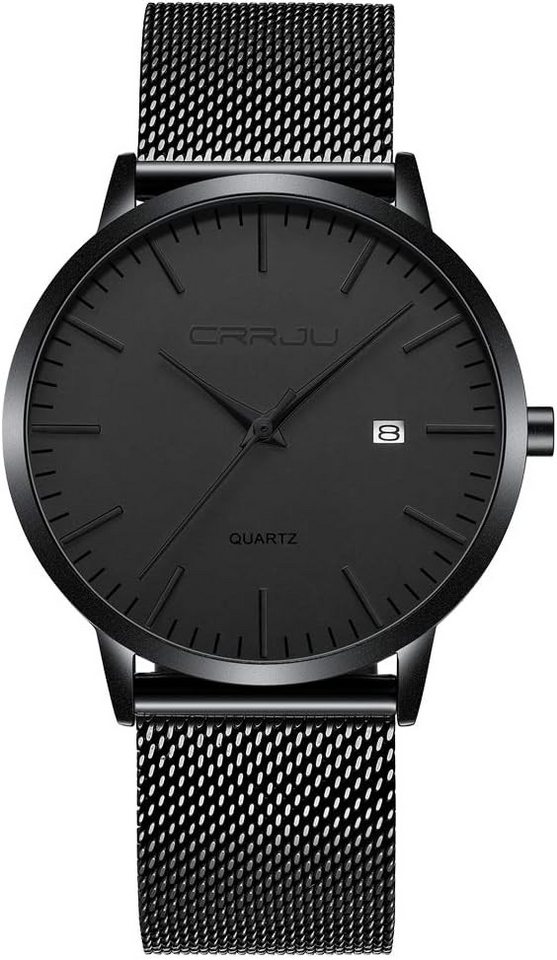 CRRJU Fur Herren Ultra Dünne Wasserdicht Watch, mit Schwarz Edelstahlband Mesh Analog Quarz Business von CRRJU