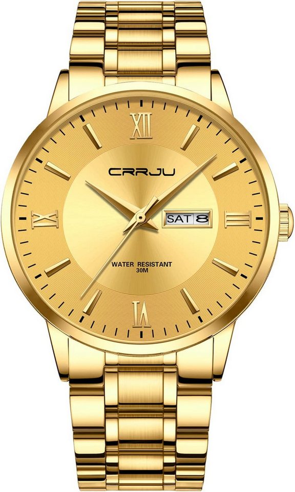 CRRJU Hochwertiges mit 3 bar wasserdicht Klassische Quarzuhr mit Kalender Watch, Mit zuverlässigem, Datumsanzeige und geriffelter leichtes Einstellen CRRJU Hochwertiges mit 3 bar wasserdicht Klassische Quarzuhr mit Kalender Watch, Mit zuverlässigem, Datumsanzeige und geriffelter leichtes Einstellen von CRRJU