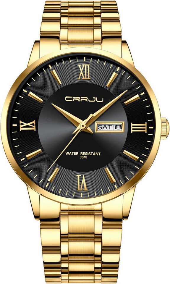 CRRJU Hochwertiges mit 3 bar wasserdicht Klassische Quarzuhr mit Kalender Watch, Mit zuverlässigem, Datumsanzeige und geriffelter leichtes Einstellen CRRJU Hochwertiges mit 3 bar wasserdicht Klassische Quarzuhr mit Kalender Watch, Mit zuverlässigem, Datumsanzeige und geriffelter leichtes Einstellen von CRRJU