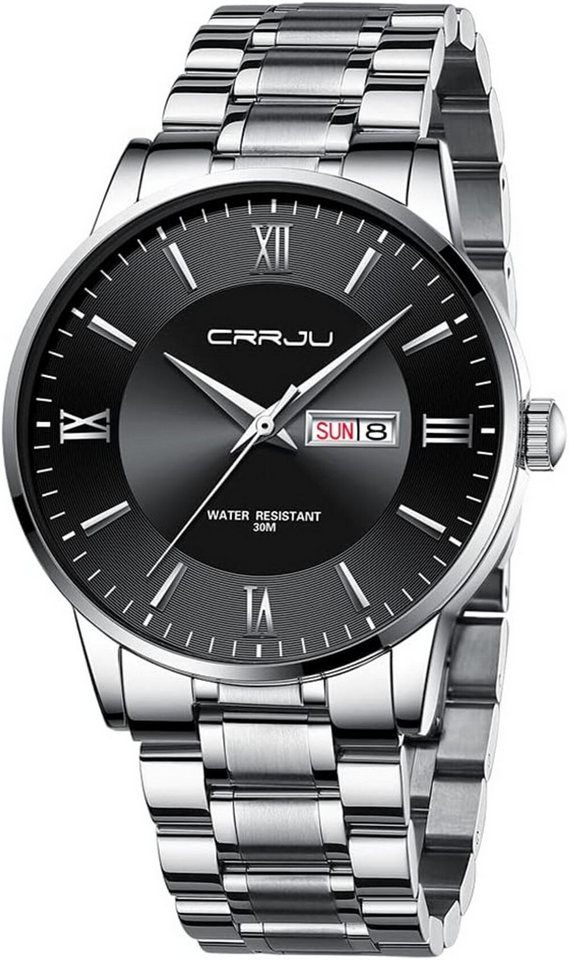 CRRJU Hochwertiges mit 3 bar wasserdicht Klassische Quarzuhr mit Kalender Watch, Mit zuverlässigem, Datumsanzeige und geriffelter leichtes Einstellen CRRJU Hochwertiges mit 3 bar wasserdicht Klassische Quarzuhr mit Kalender Watch, Mit zuverlässigem, Datumsanzeige und geriffelter leichtes Einstellen von CRRJU