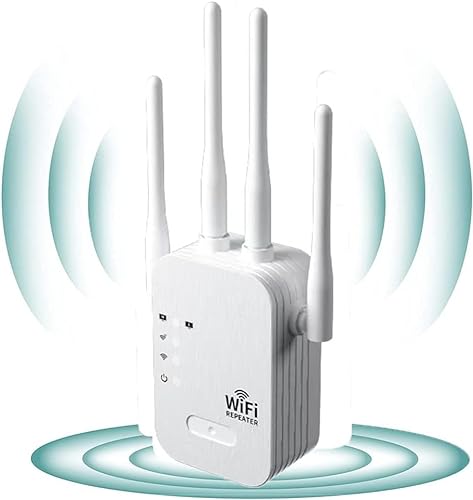 CRST WLAN Verstärker WLAN Repeater mit Ethernet Port, 1200Mbit/s Dualband 2,4GHz+5GHz WiFi Extender Signal Booster mit Repeater/Router/AP Modus, 4 Antenne, Einfache Einrichtung, DOG01, CRST-1200Mbps von CRST