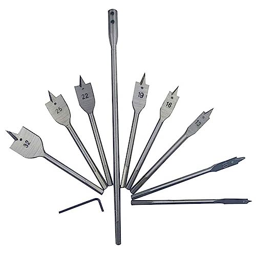 10pcs Flachfräsbohrer Set,Flacher Holzbohrer aus Kohlenstoffstahl,Holzbearbeitung Spaten Bohrer,für Weichholz, Grobspanplatte,6-32 mm, Zubehör Schlagbohrmaschine. von CRSUSUKJ