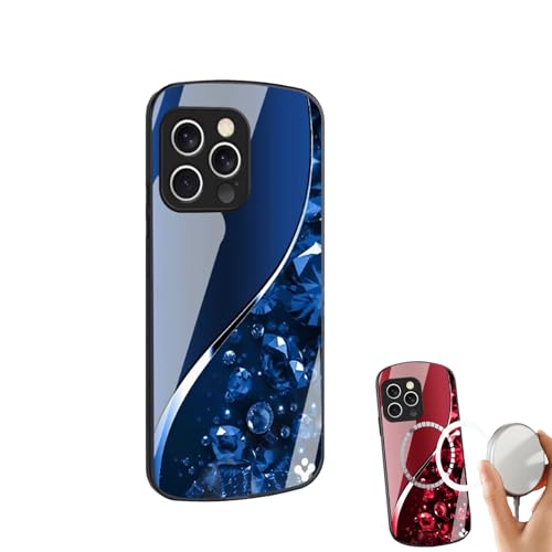 CRTZHA Urgalaxy Personalized Diamond Metallic Oval Tempered Glass Phone Case, Urgalaxy Personalized Glass Phone Case, Urgalaxy for iPhone 11/12/13/14/15/16 Pro Max Case (14,Blue) von CRTZHA