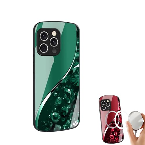 CRTZHA Urgalaxy Personalized Diamond Metallic Oval Tempered Glass Phone Case, Urgalaxy Personalized Glass Phone Case, Urgalaxy for iPhone 11/12/13/14/15/16 Pro Max Case (16,Green) von CRTZHA