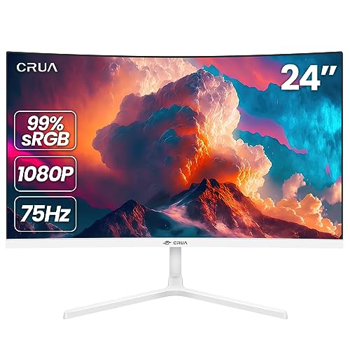 CRUA 24 Inch White Monitor, FHD(1920×1080p) 75Hz 99% sRGB Computer Monitor, LED Filter Blue Light 178° Wide Viewing Angle Curved .for Home, Office and Dormitory(HDMI, VGA)-White von CRUA