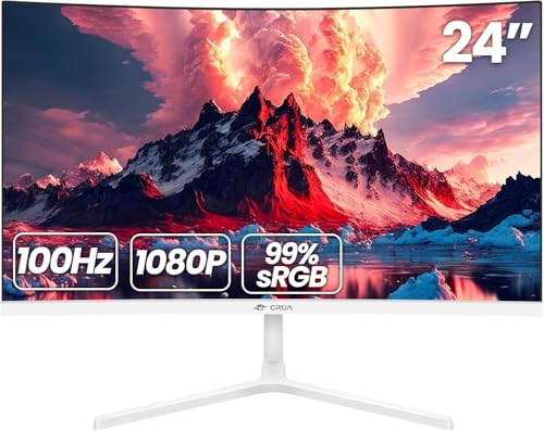 CRUA 24 Zoll Curved Monitor,Homeoffice Bildschirm FHD (1920×1080p) 75Hz Computer Bildschirm,95% sRGB-Farbraum,ultrabreite Computermonitore,Blaulichtfilter,Desktop-PC-Monitor (HDMI+VGA),Weiß von CRUA