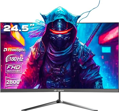 CRUA 24.5 Zoll Curved Gaming Monitor, 1920X1080P 165/180HZ 2800R 99% sRGB Professional Color Gamut Computer Monitor,with FreeSync, Black von CRUA